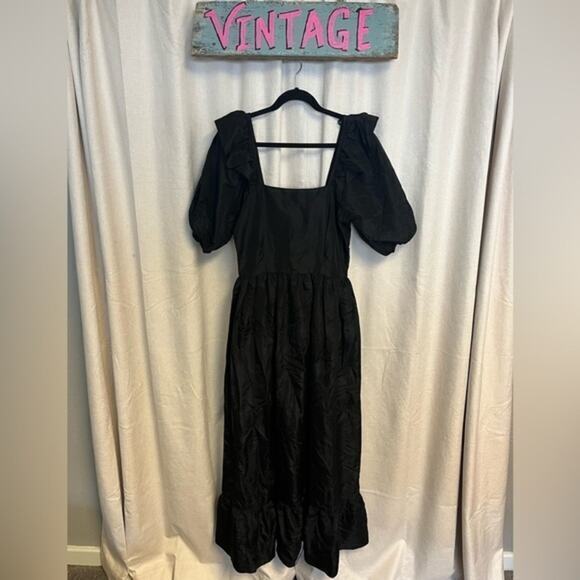 Vintage Dresses & Skirts - Vintage 1980s Dramatic Whimsygoth Maximalist Black Puff Sleeve Evening Dress